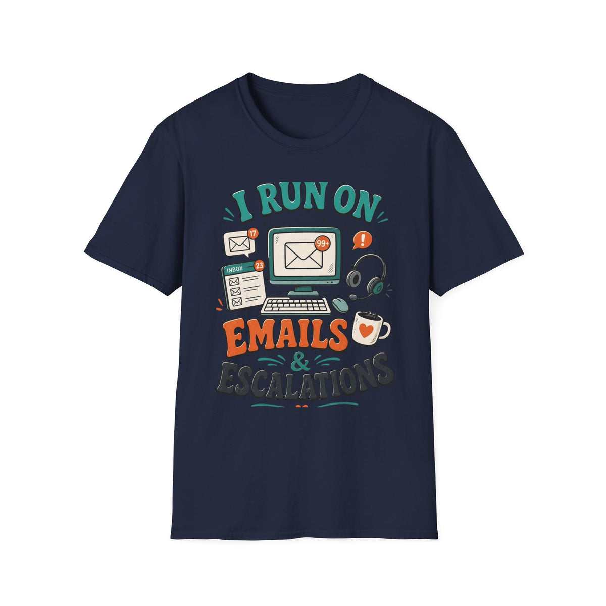 Bold T Shirt Design With Playful Email And Coffee Illustrations