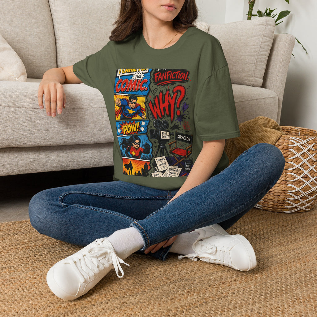 Split T Shirt Design Featuring Comic Panels And Fanfiction Elements