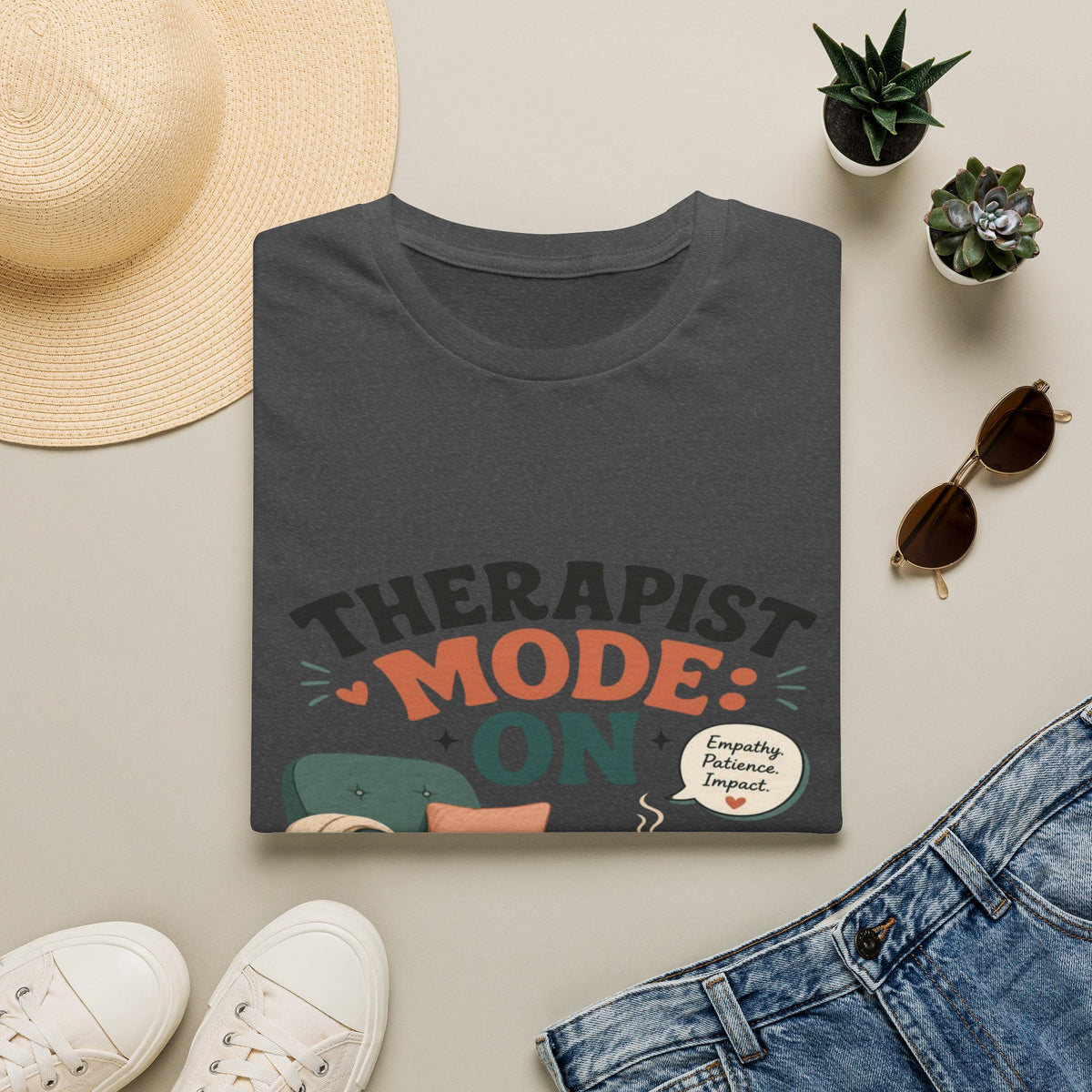 Bold Typography Depicting Therapist Mode With Stylish Illustrations- Graphic Tees