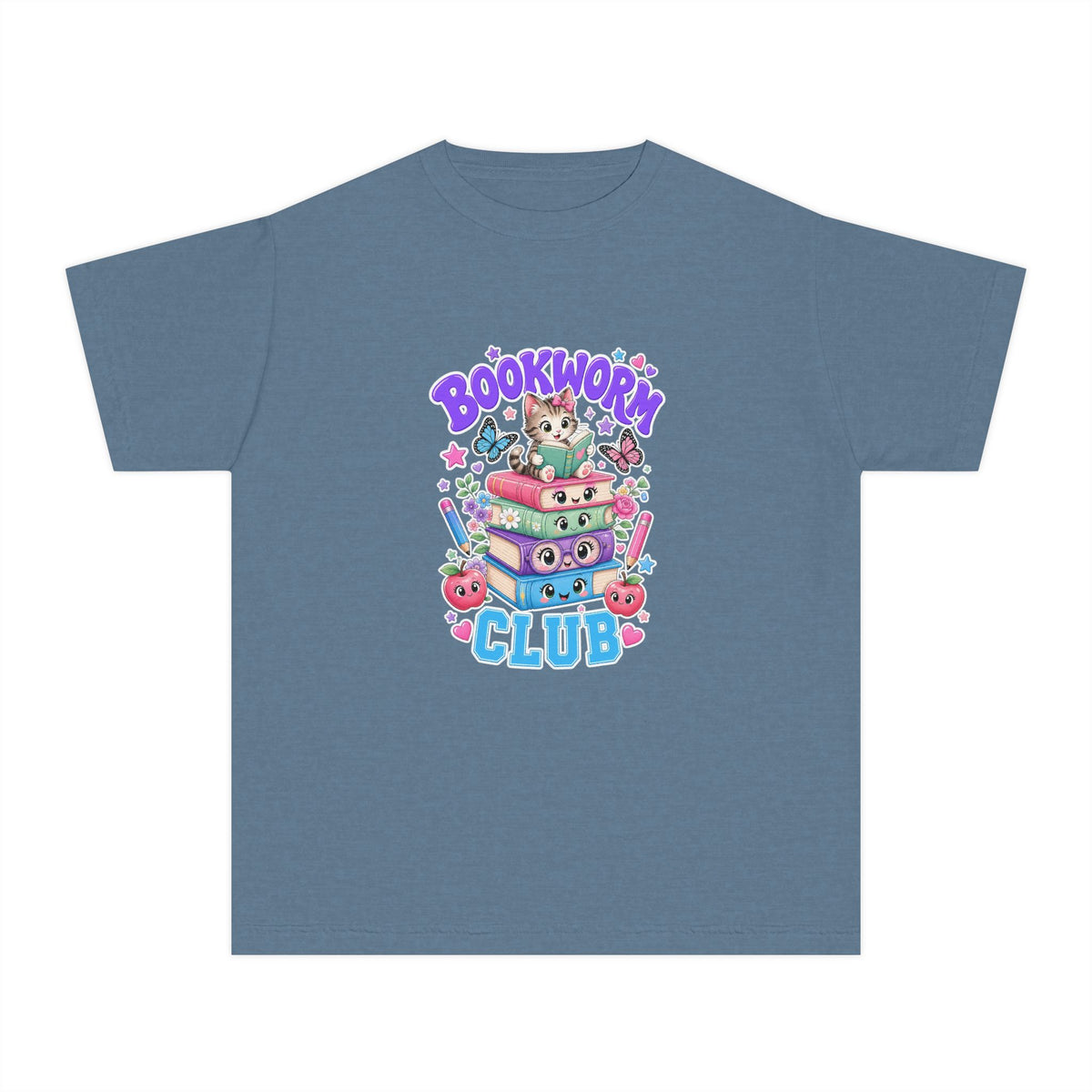 Youth Tee — Cute "Bookworm Club" Stack Graphic
