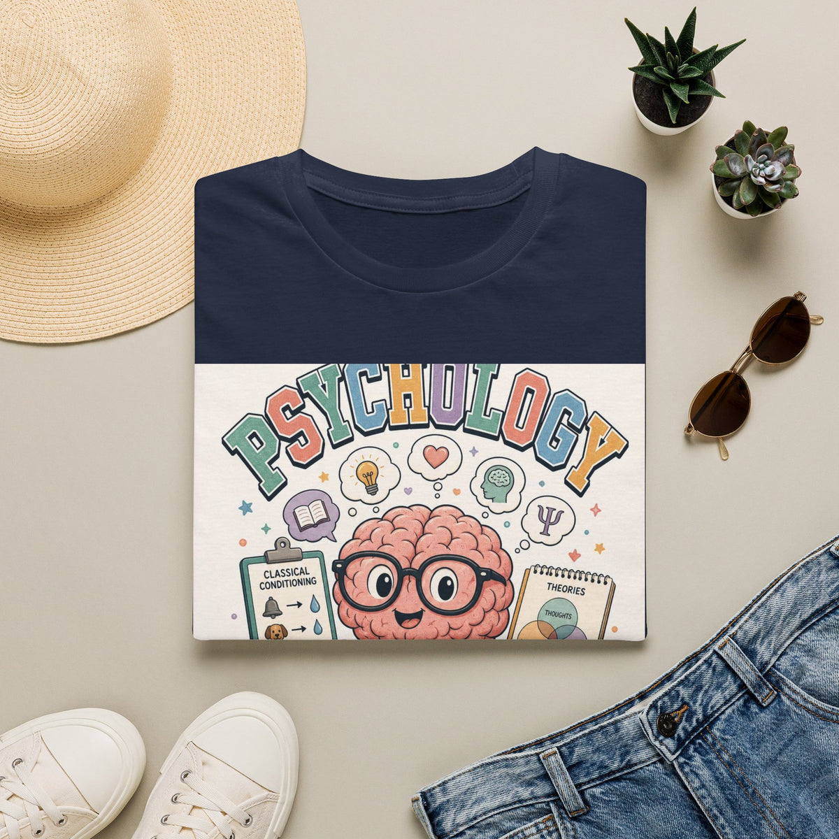 Playful Psychology Nerd T Shirt Design Featuring Brain And Books