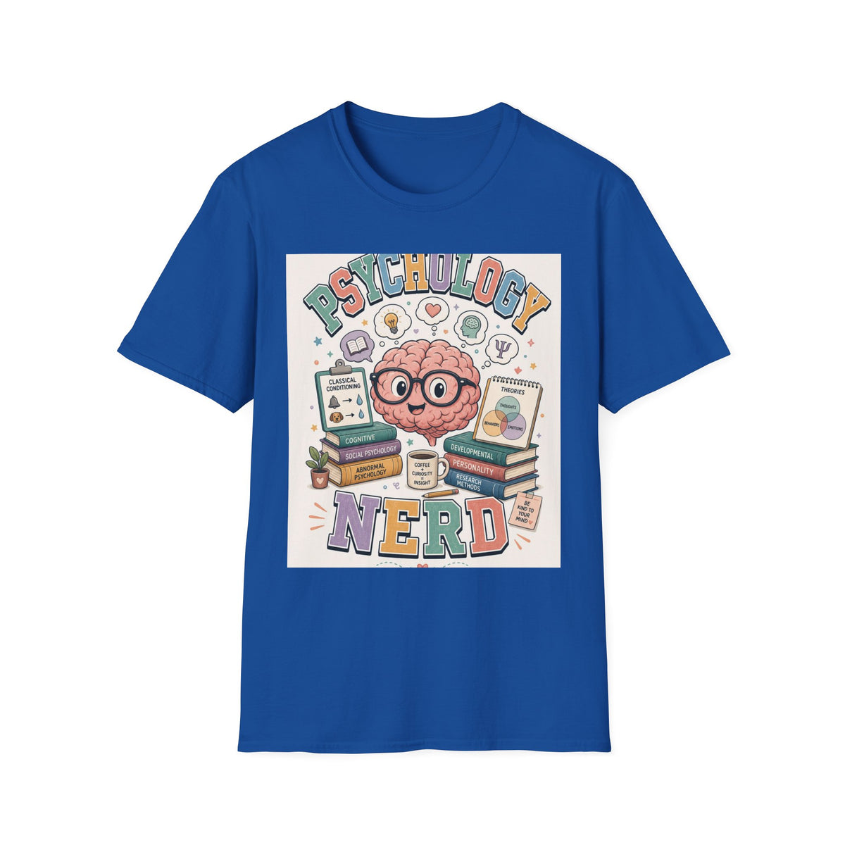 Playful Psychology Nerd T Shirt Design Featuring Brain And Books