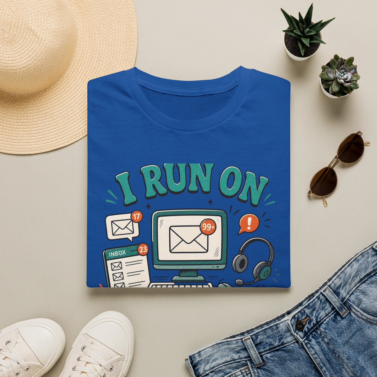 Bold T Shirt Design With Playful Email And Coffee Illustrations