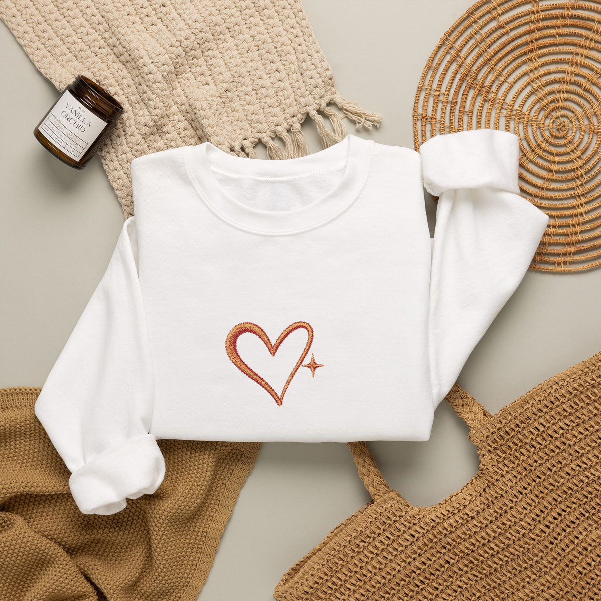 Embroidered Gold Heart Crewneck Sweatshirt
