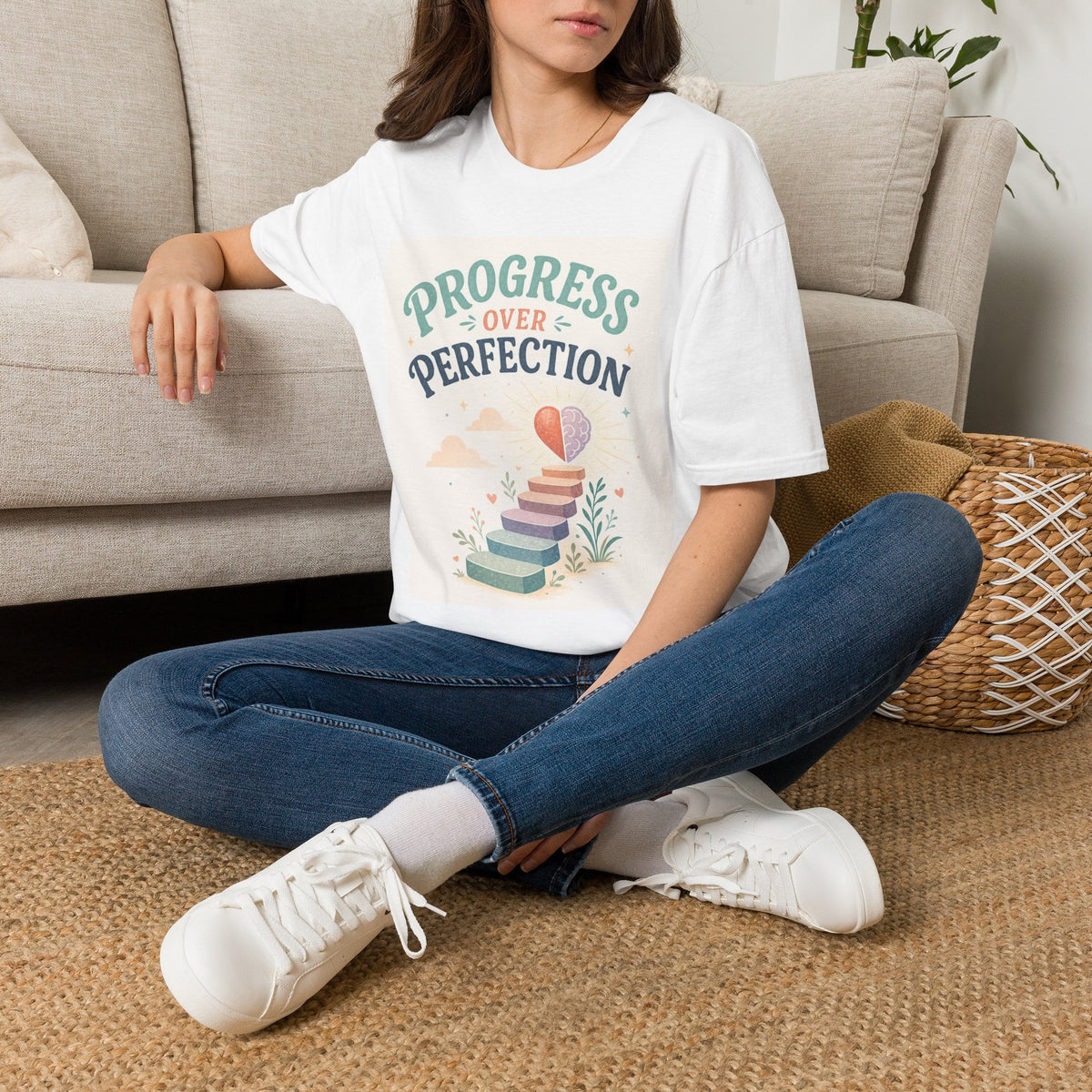 Bold T Shirt Design Featuring Progress Over Perfection Phrase