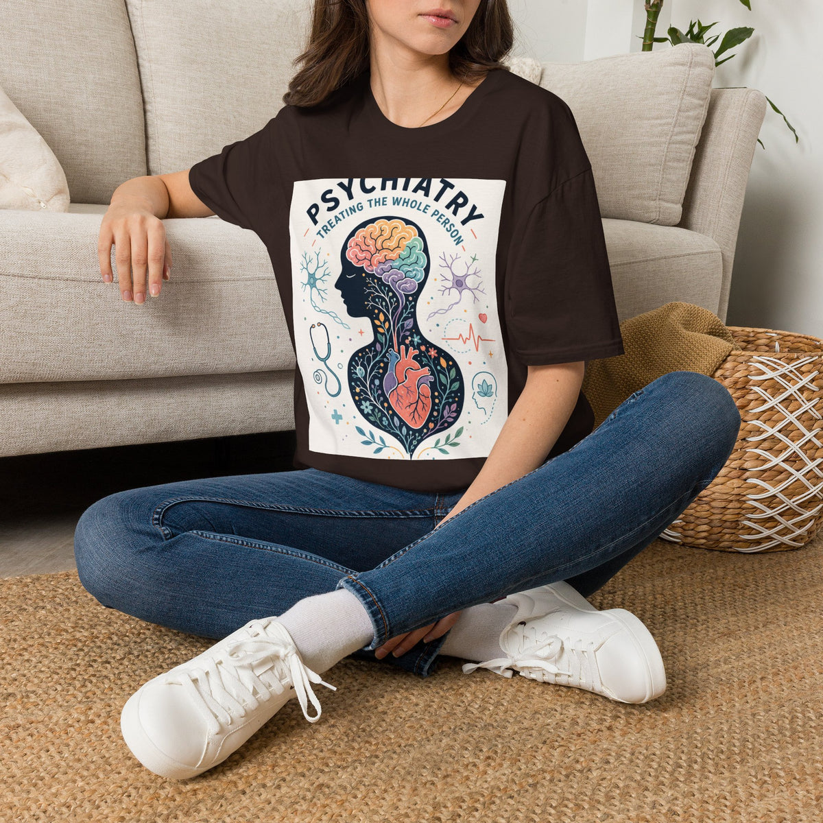 Colorful Brain And Heart In Human Silhouette With Text