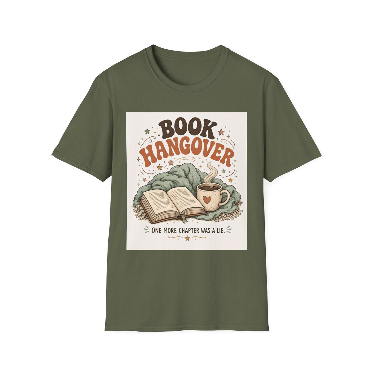 Cozy T Shirt Design Featuring Book And Coffee Cup
