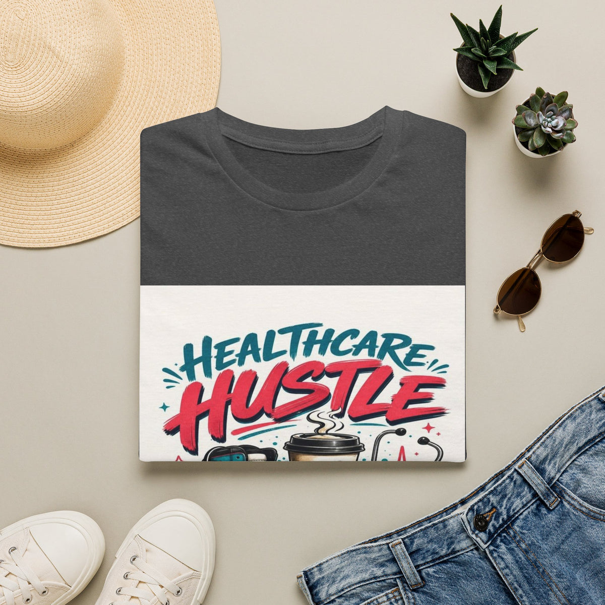 Dynamic T-Shirt Design Featuring Healthcare Hustle Text- Graphic Tees