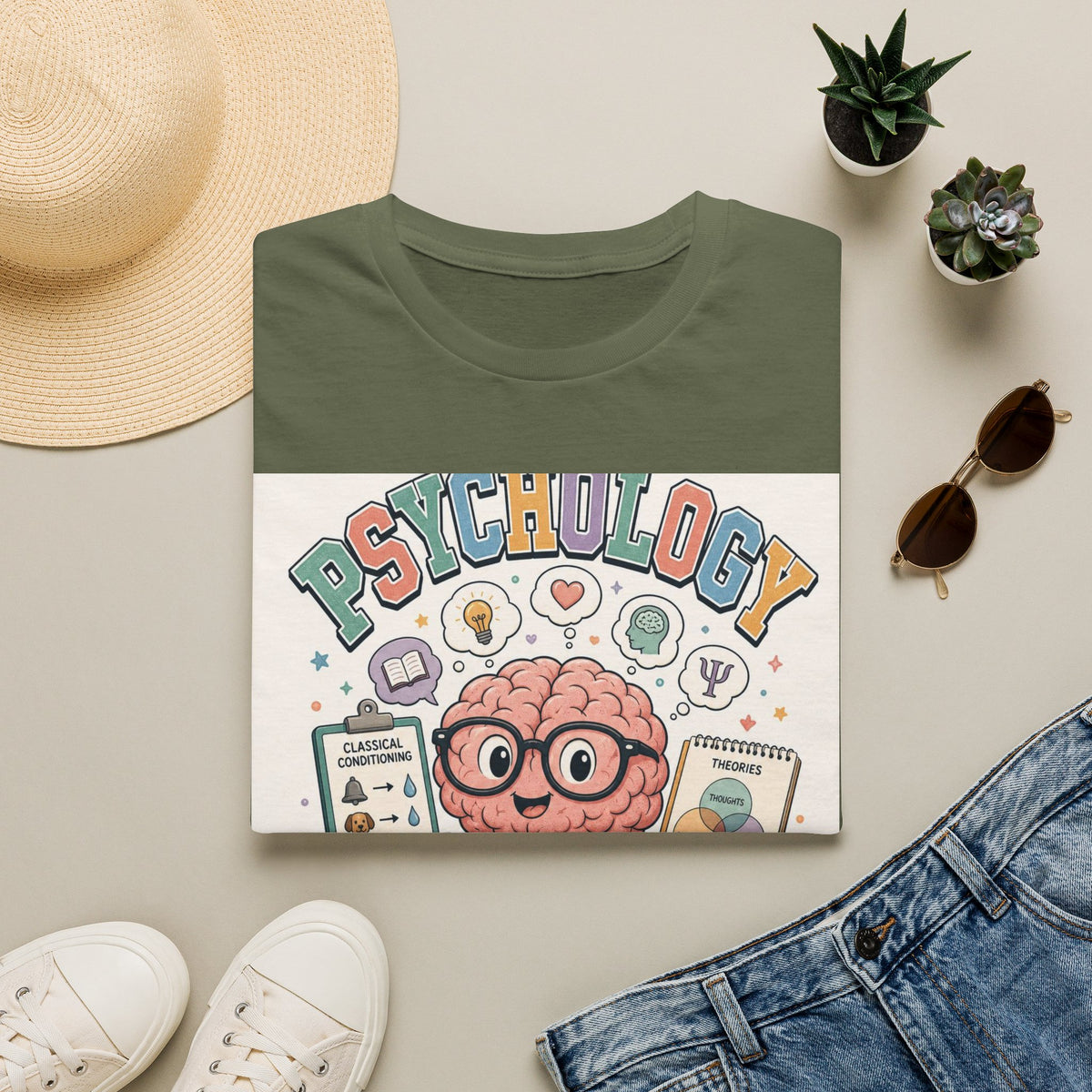Playful Psychology Nerd T Shirt Design Featuring Brain And Books