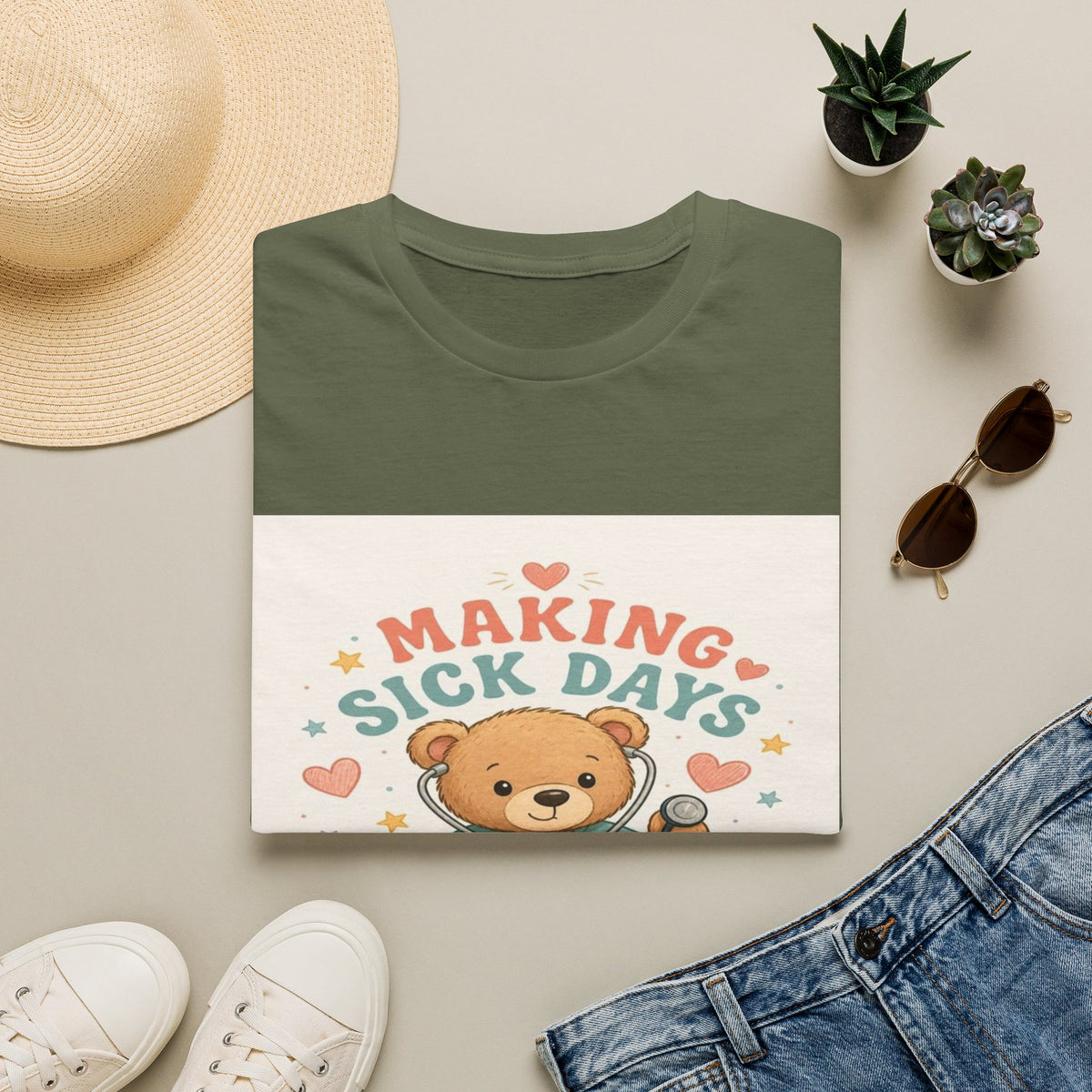 T-shirt Design Featuring Teddy Bear With Stethoscope And Stars- Graphic Tees