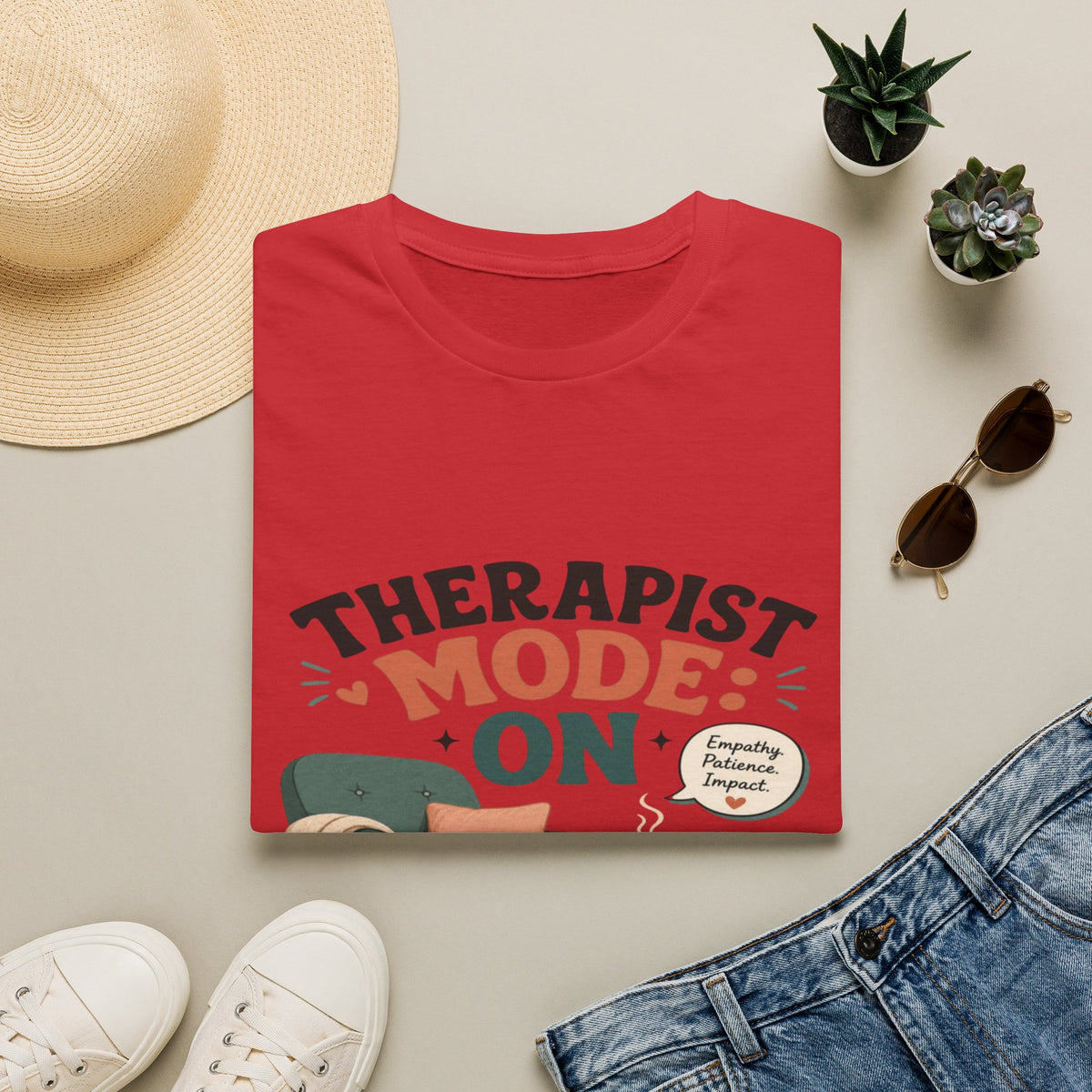 Bold Typography Depicting Therapist Mode With Stylish Illustrations- Graphic Tees