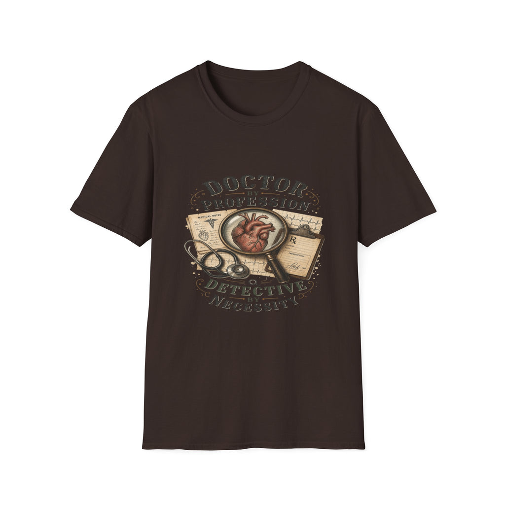 Vintage Detective-Inspired T-Shirt Featuring Anatomical Heart And Magnifying Glass- Graphic Tees