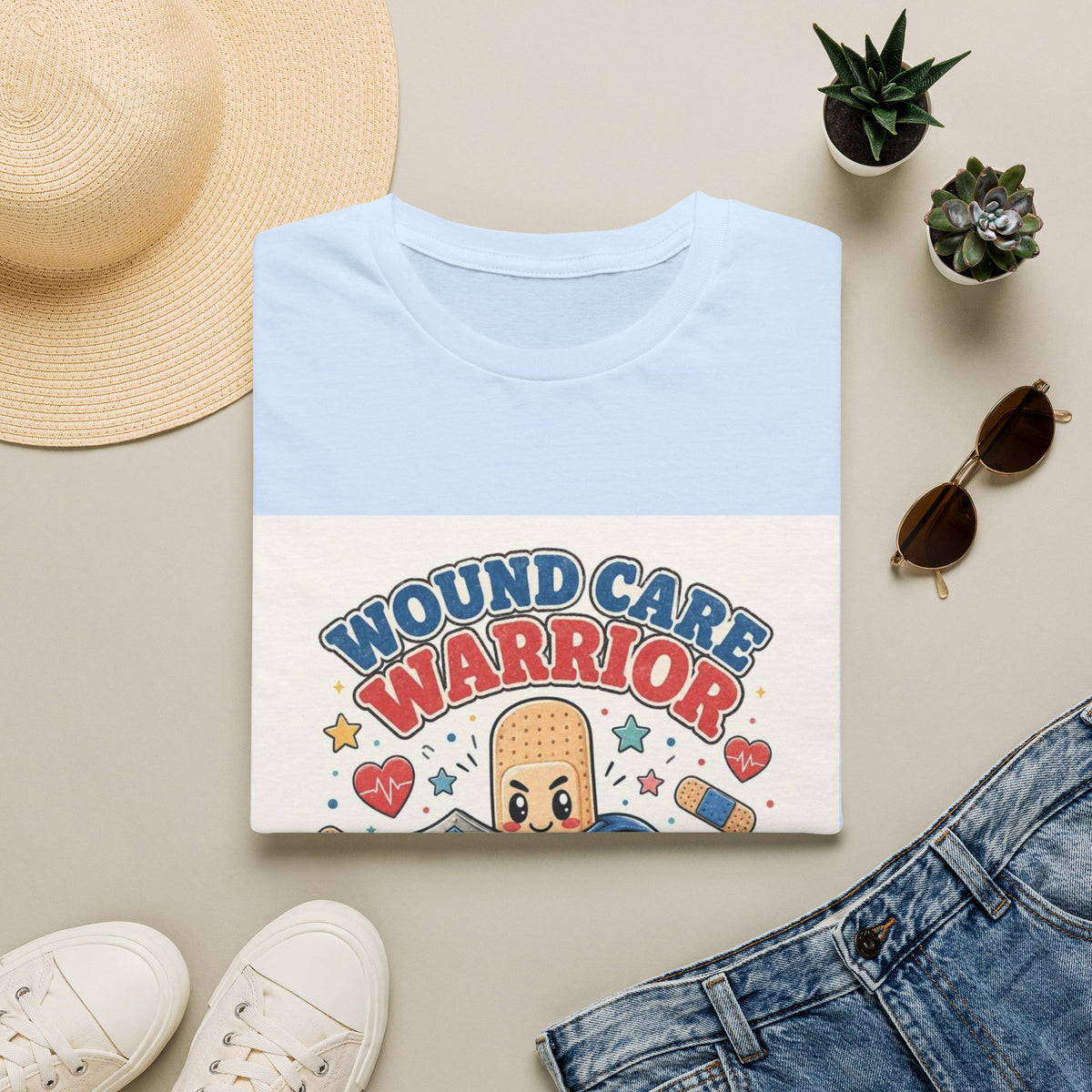 Wound Care Warrior T-Shirt Design Featuring Playful Bandage Character- Graphic Tees