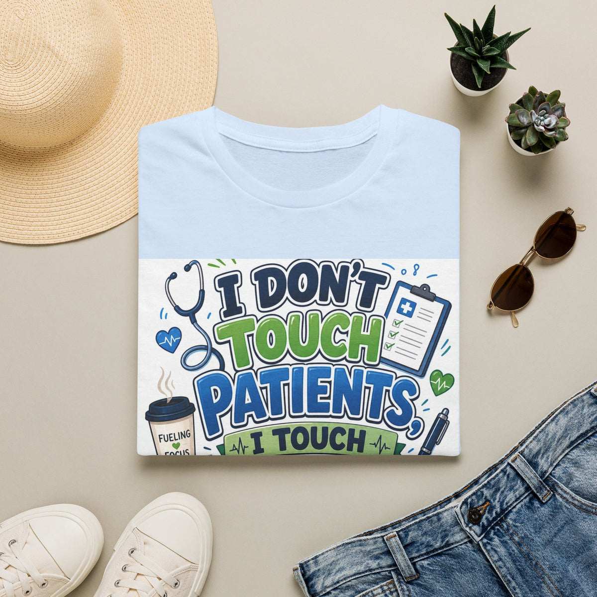 Humorous T Shirt Design Featuring Playful Healthcare And Spreadsheet Imagery