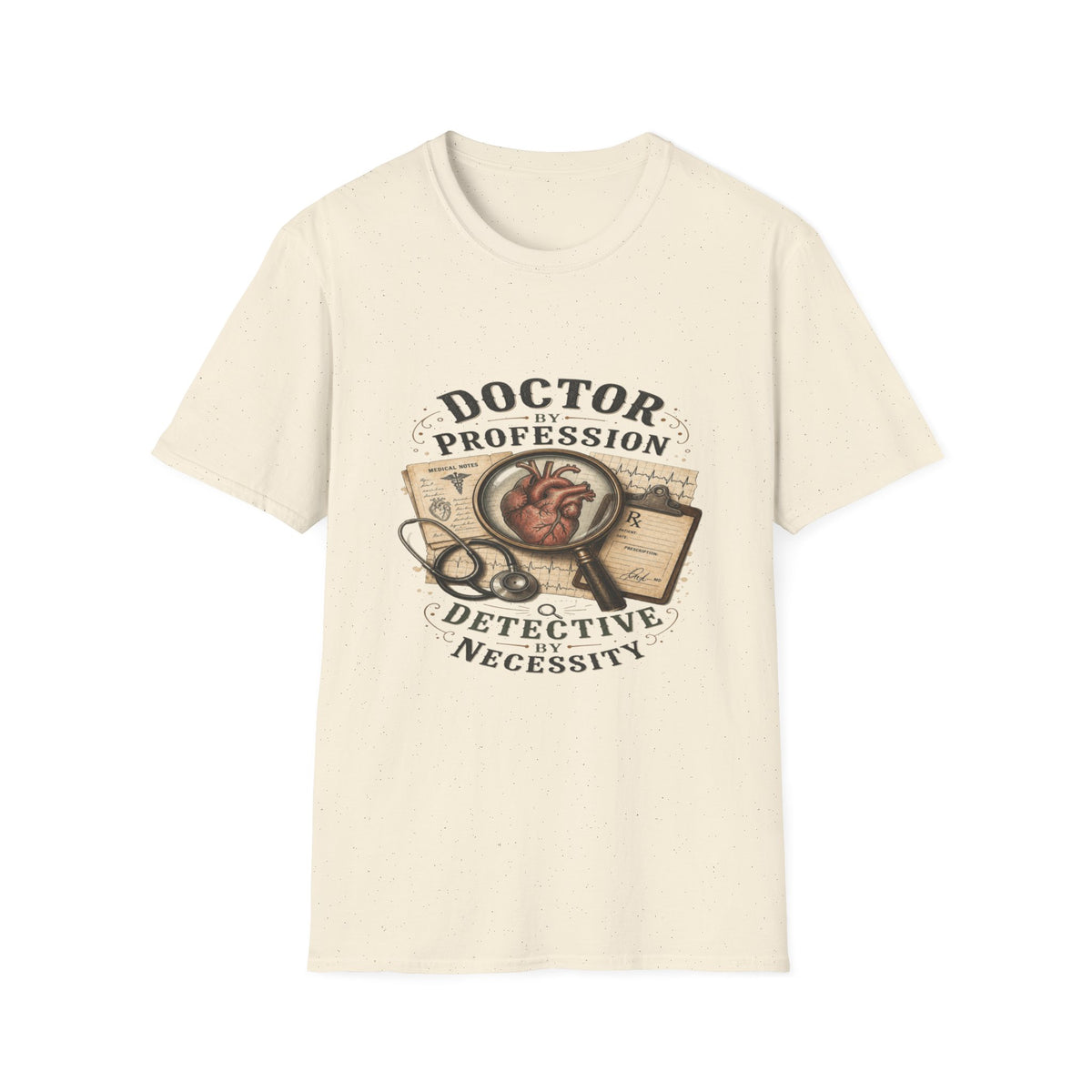Vintage Detective-Inspired T-Shirt Featuring Anatomical Heart And Magnifying Glass- Graphic Tees