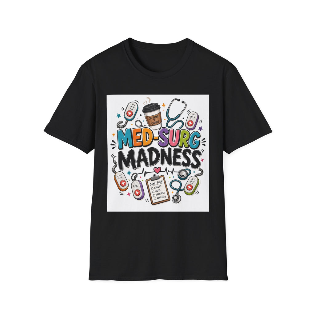 Vibrant T Shirt Design Featuring MED SURG MADNESS Phrase (1)