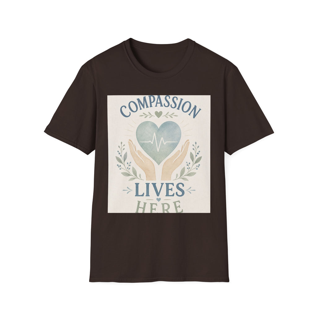 T Shirt Design Featuring Compassion Lives Here With Heart And Hands