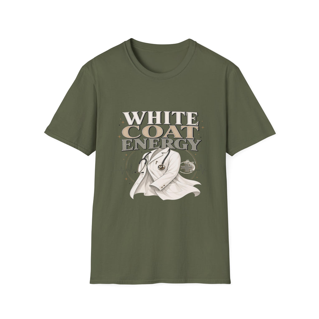 Elegant T-shirt Design Featuring White Coat Energy Typography- Graphic Tees