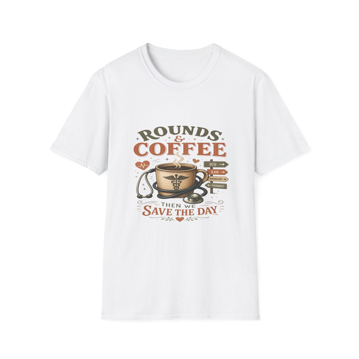 Coffee Cup With Stethoscope Combining Vintage Café And Medical Aesthetics- Graphic Tees
