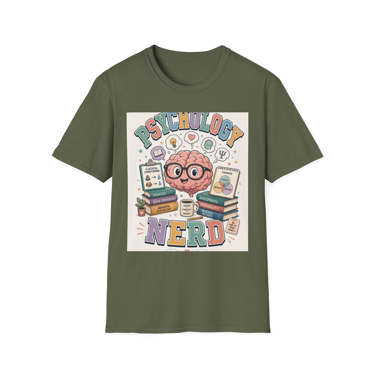 Playful Psychology Nerd T Shirt Design Featuring Brain And Books