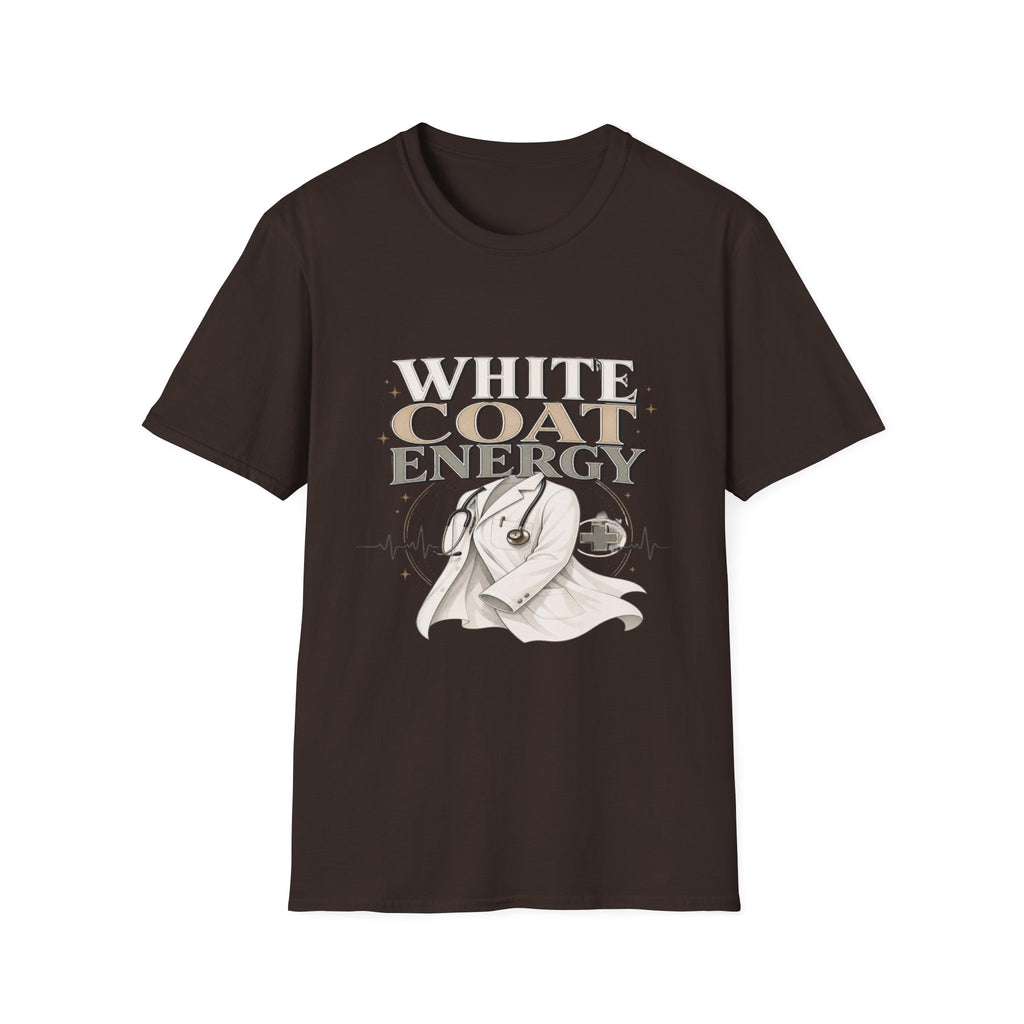 Elegant T-shirt Design Featuring White Coat Energy Typography- Graphic Tees