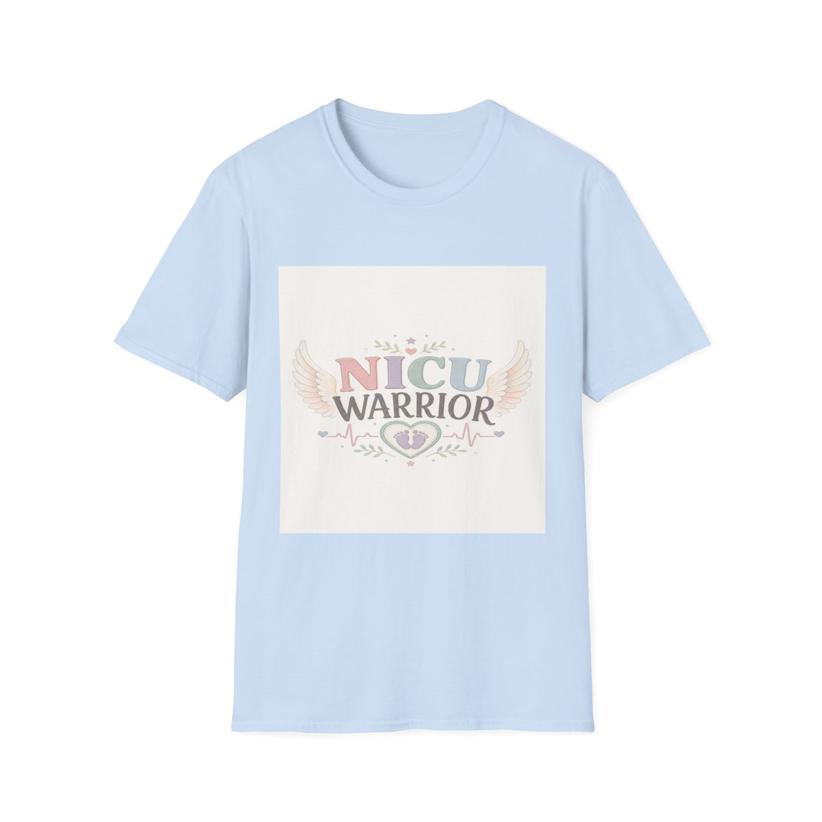 NICU Warrior Design With Baby Footprint And Angel Wings- Graphic Tees