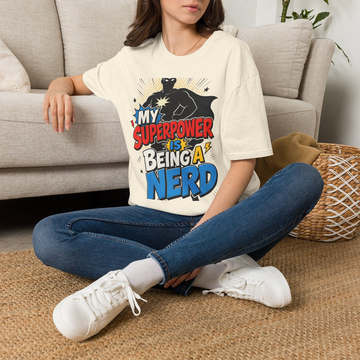 Comic Book Typography Celebrating Nerd Culture With Superhero Silhouette