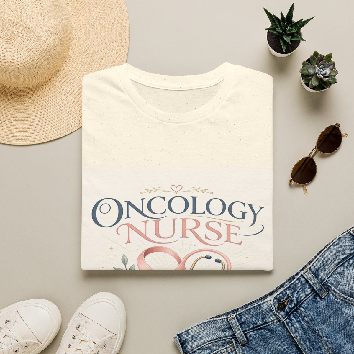 Elegant T-Shirt Design with Oncology Nurse Text and Symbolism- Graphic Tees
