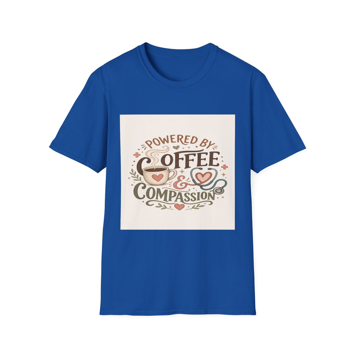 Cozy T-shirt Design Featuring Hand-Lettered Coffee and Compassion- Graphic Tees