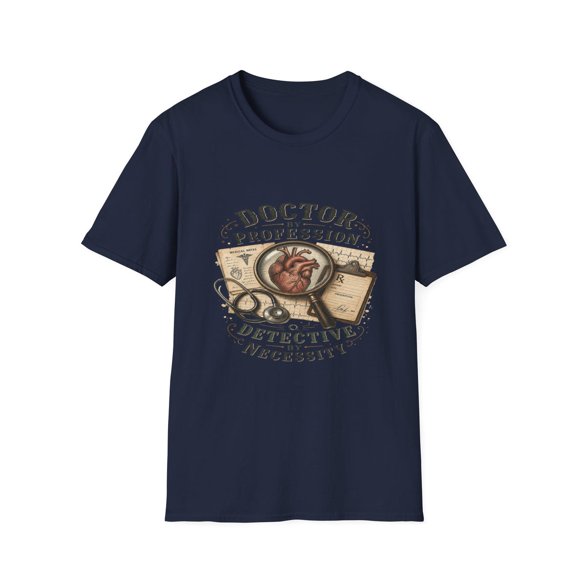 Vintage Detective-Inspired T-Shirt Featuring Anatomical Heart And Magnifying Glass- Graphic Tees