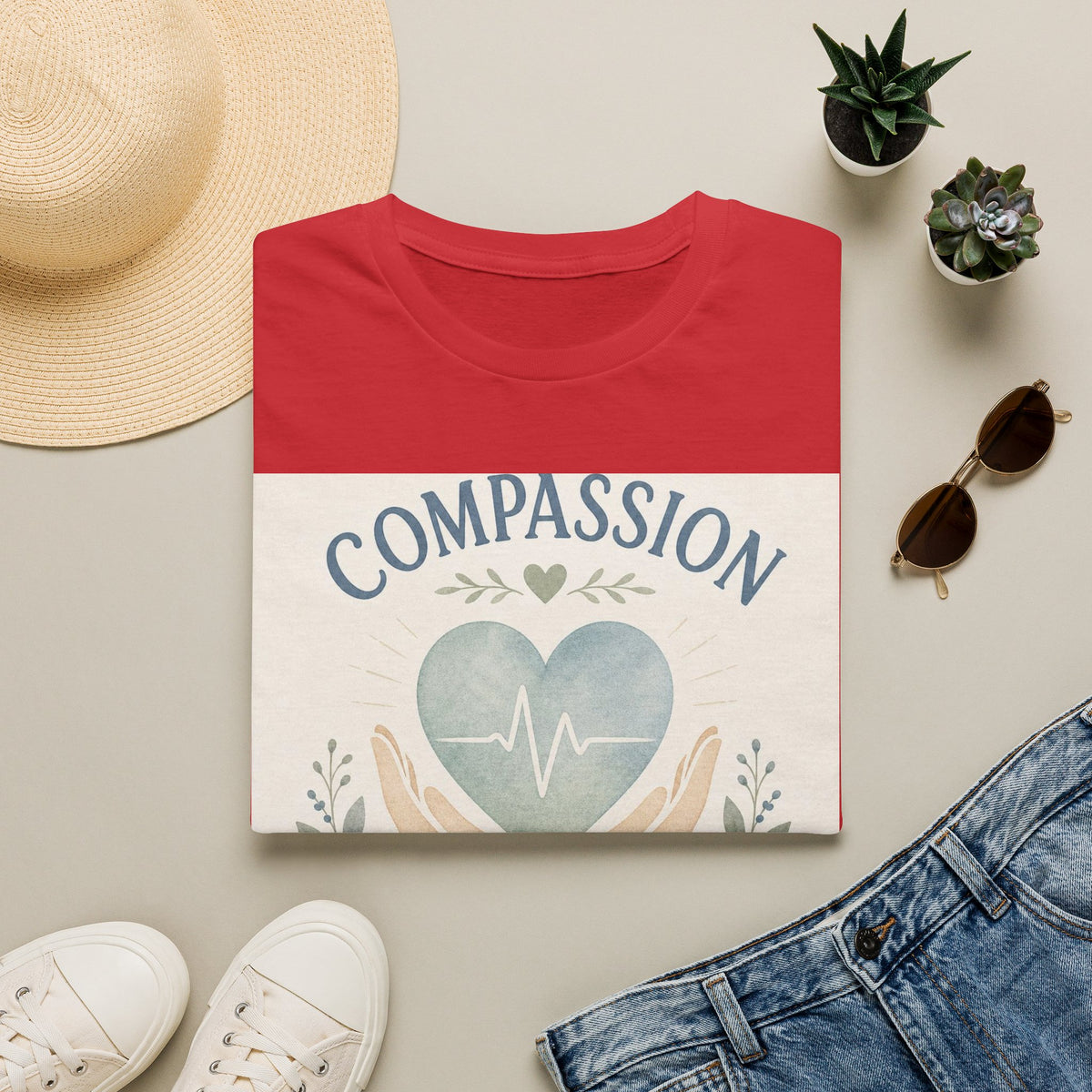 T Shirt Design Featuring Compassion Lives Here With Heart And Hands