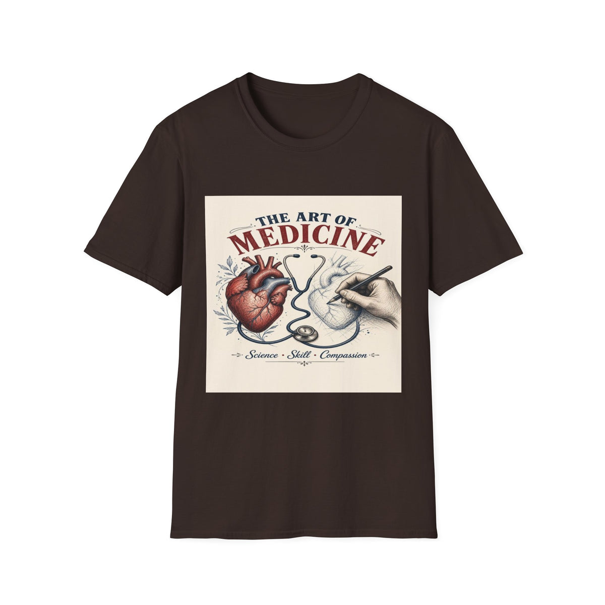 T-shirt Design Featuring Anatomical Heart And Sketching Hand- Graphic Tees