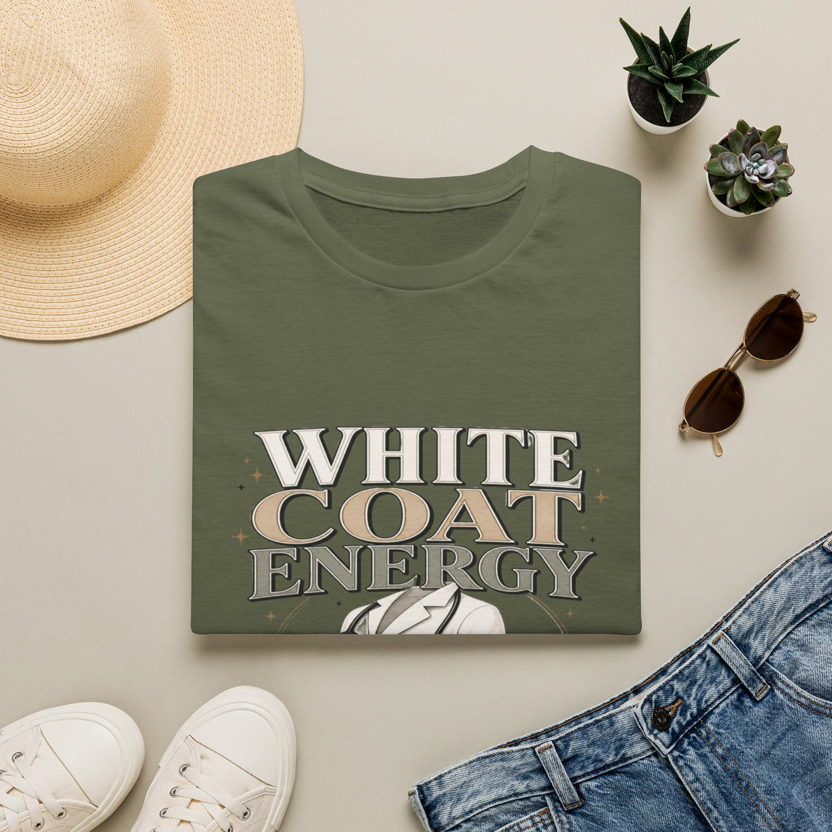 Elegant T-shirt Design Featuring White Coat Energy Typography- Graphic Tees