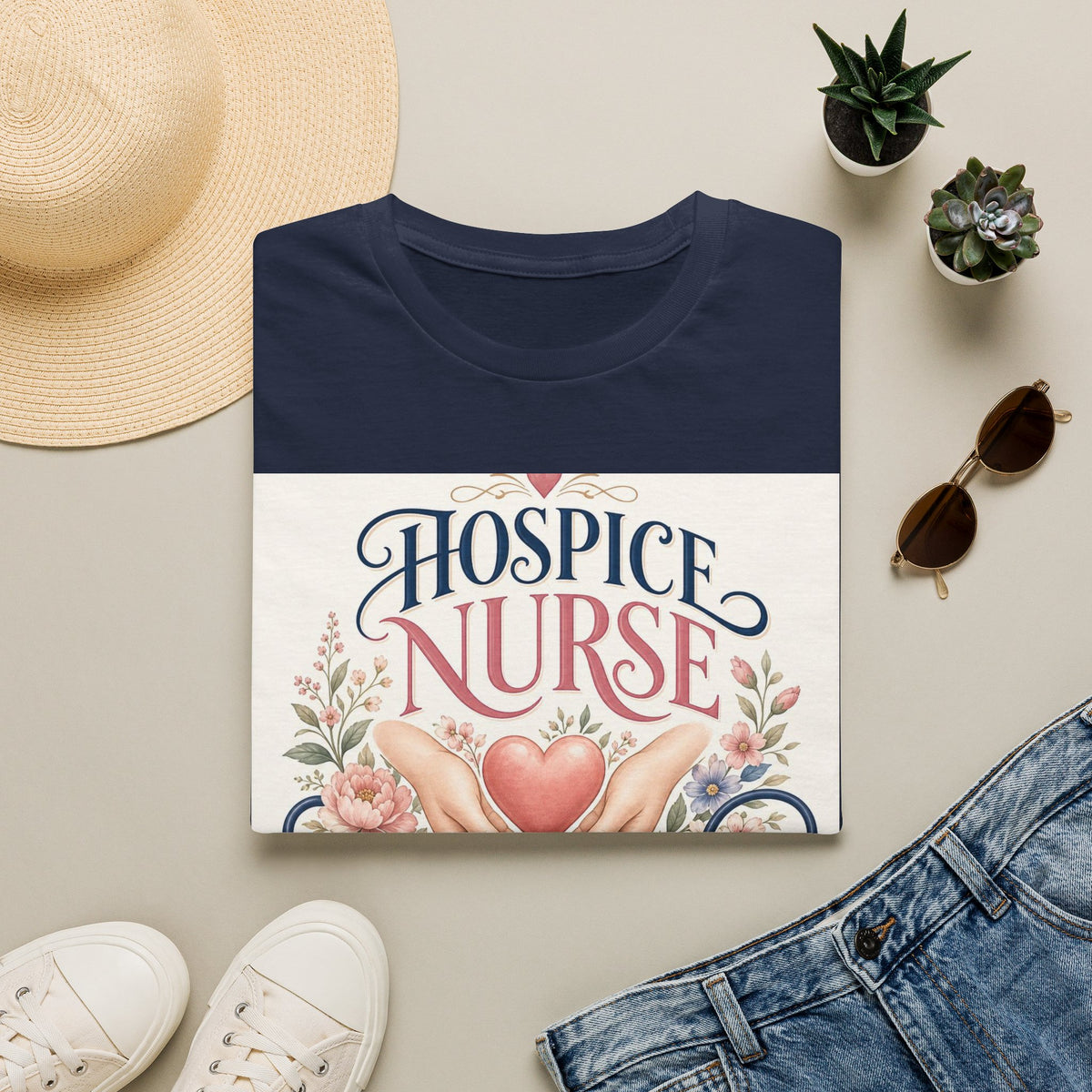 Elegant T Shirt Design Celebrating Hospice Nurses With Compassionate Imagery