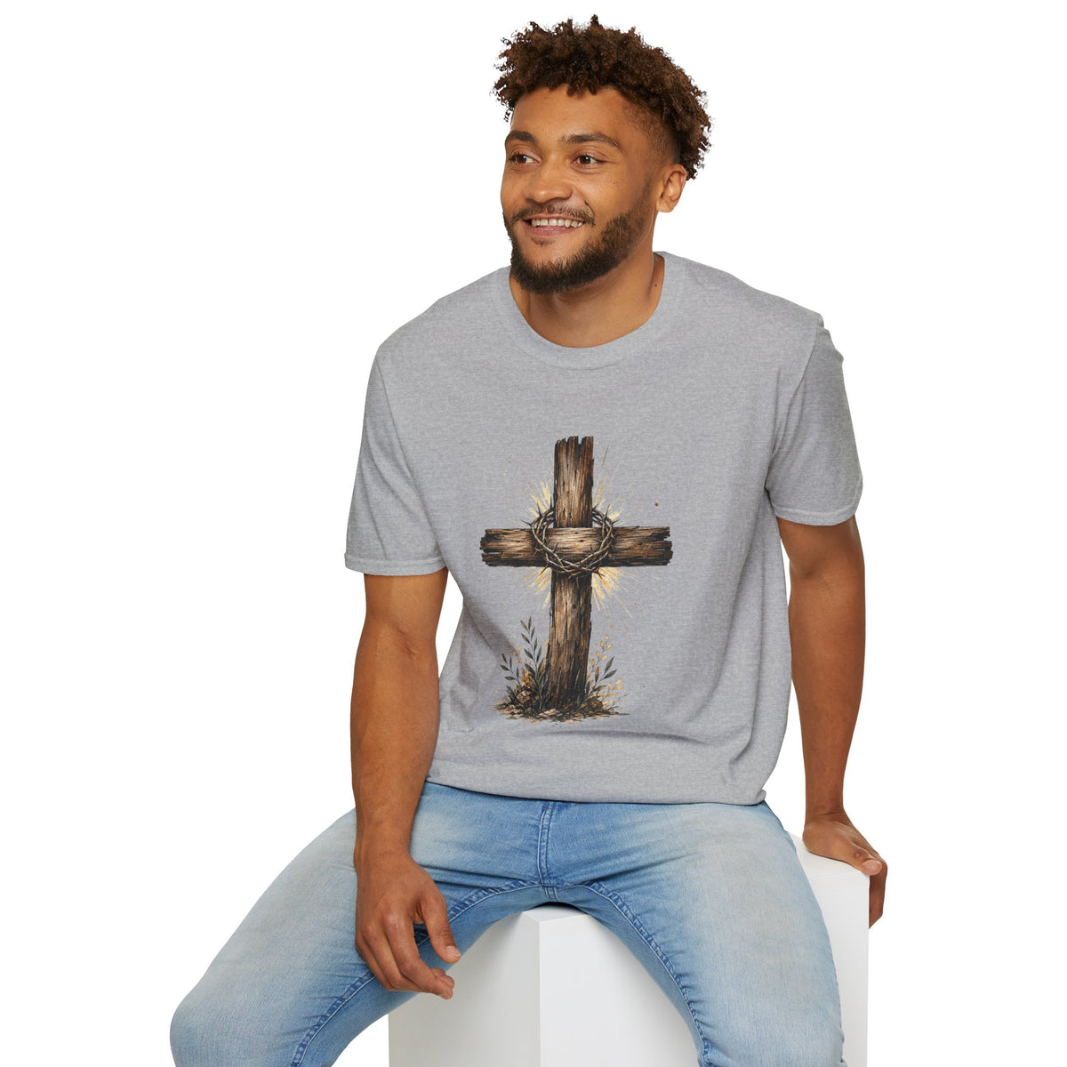 Christian Cross T-Shirt — Rustic Crown of Thorns Design