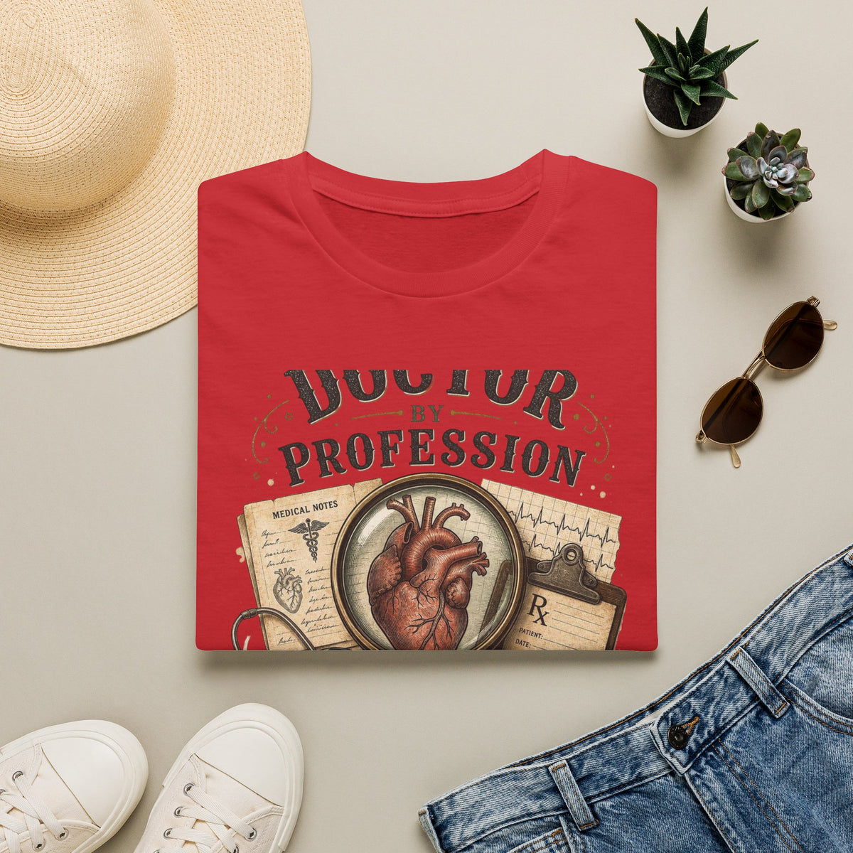 Vintage Detective Inspired T Shirt Featuring Anatomical Heart And Magnifying Glass