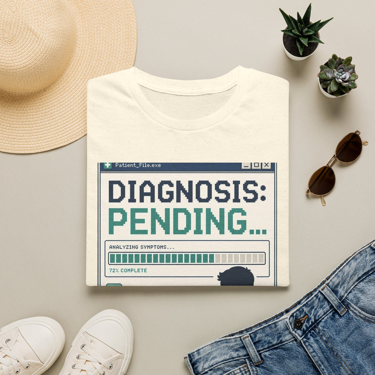 Humorous T Shirt Design Featuring Doctor's Chart Diagnosis Pending