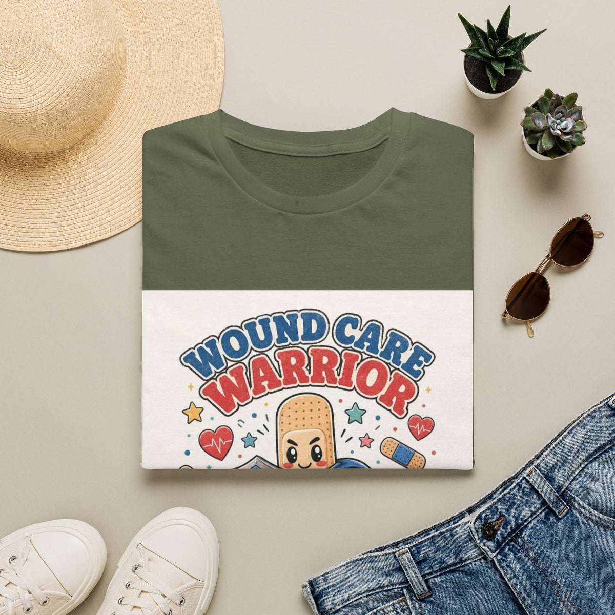 Wound Care Warrior T-Shirt Design Featuring Playful Bandage Character- Graphic Tees
