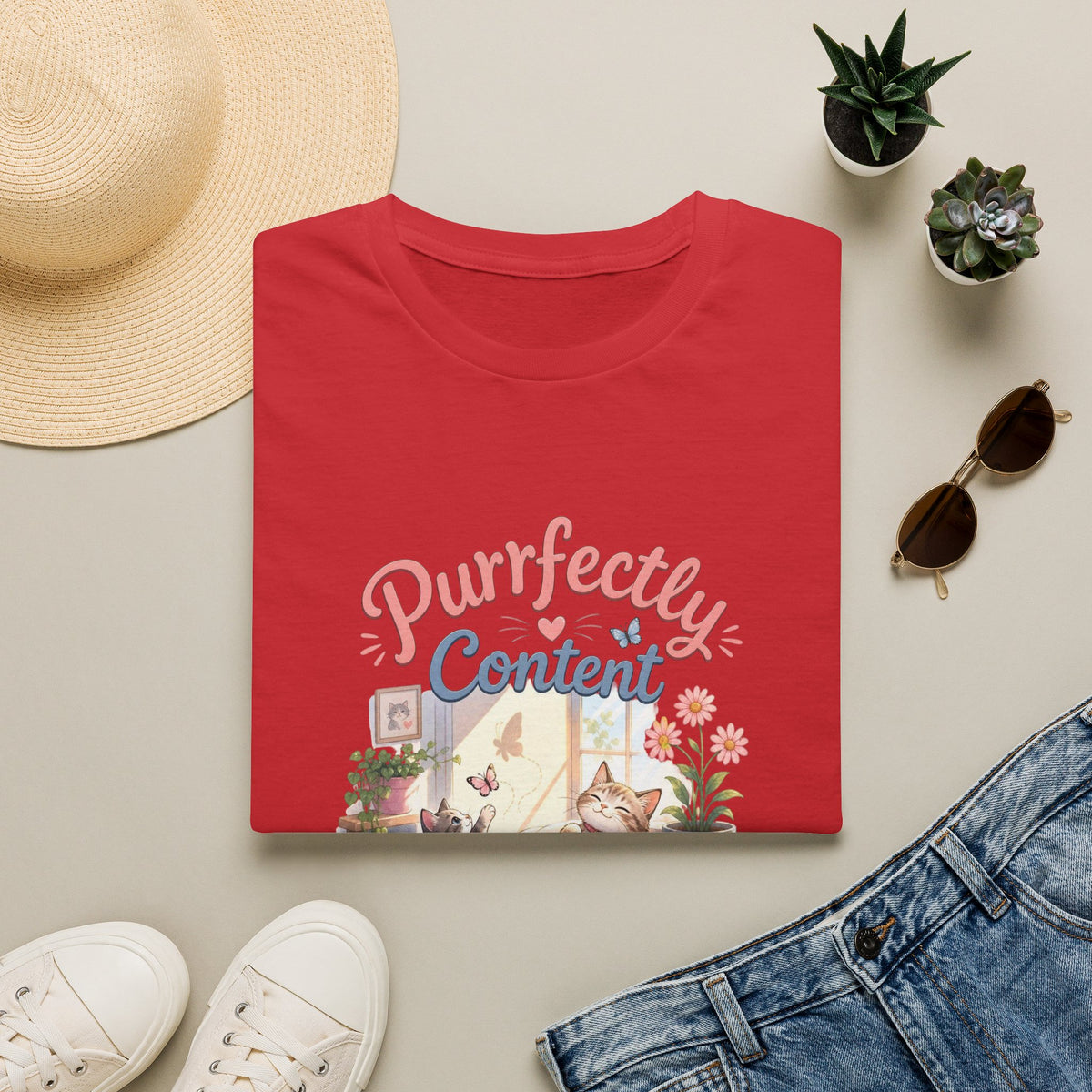 Purrfectly Content T-Shirt — Cute Cat Graphic Tee for Cat Lovers