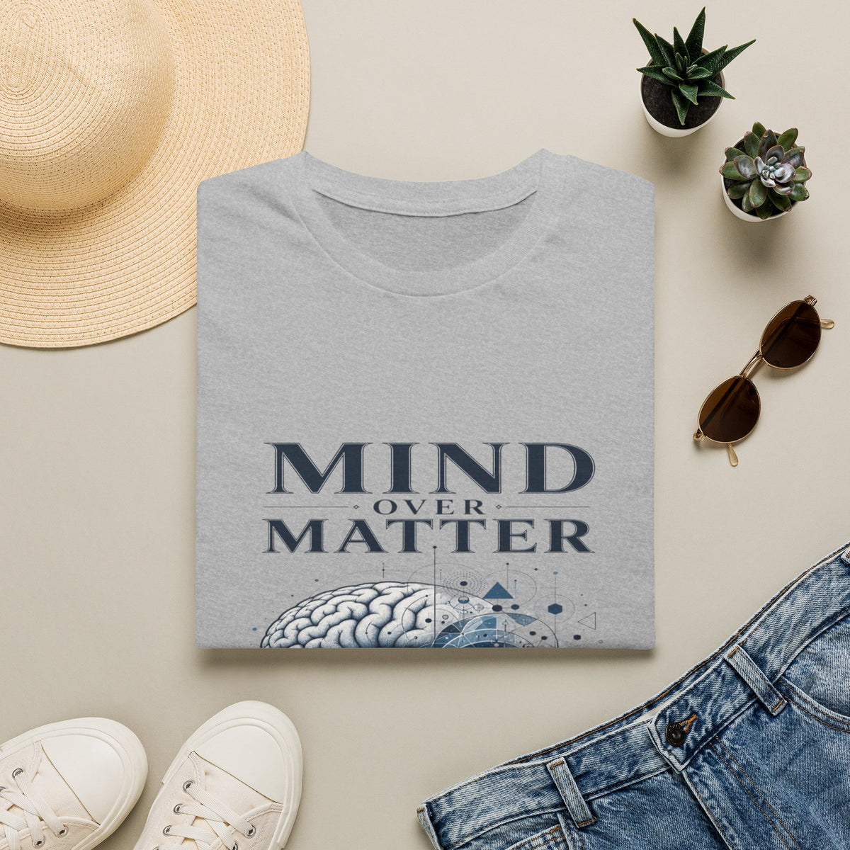 Intricate Brain Illustration With Geometric Patterns And Bold Typography- Graphic Tees