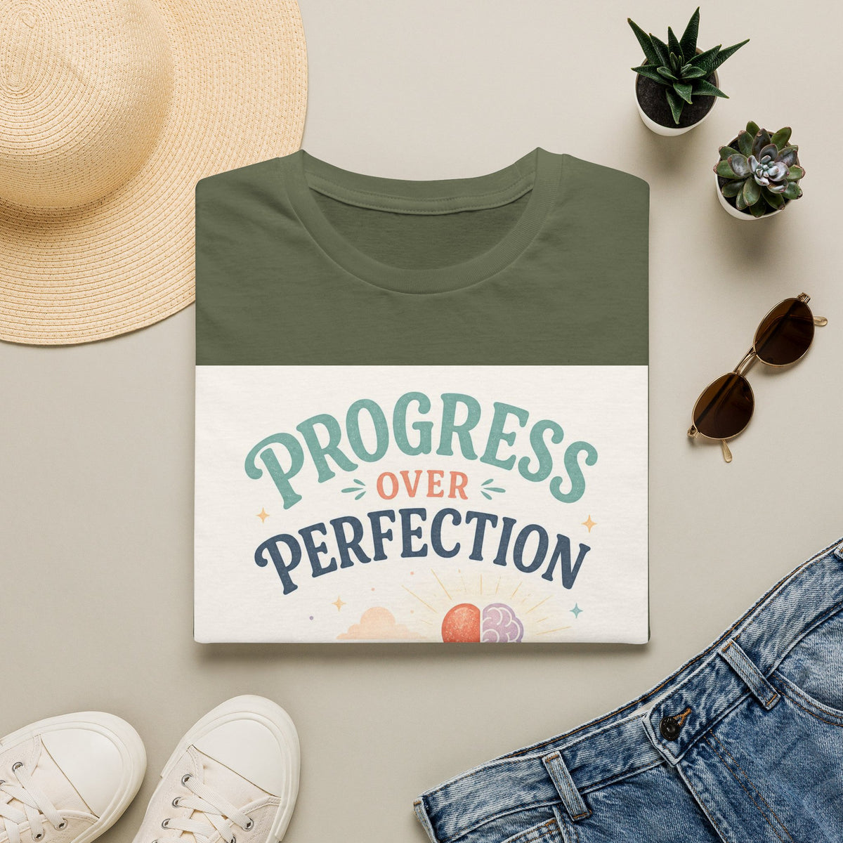 Bold T Shirt Design Featuring Progress Over Perfection Phrase