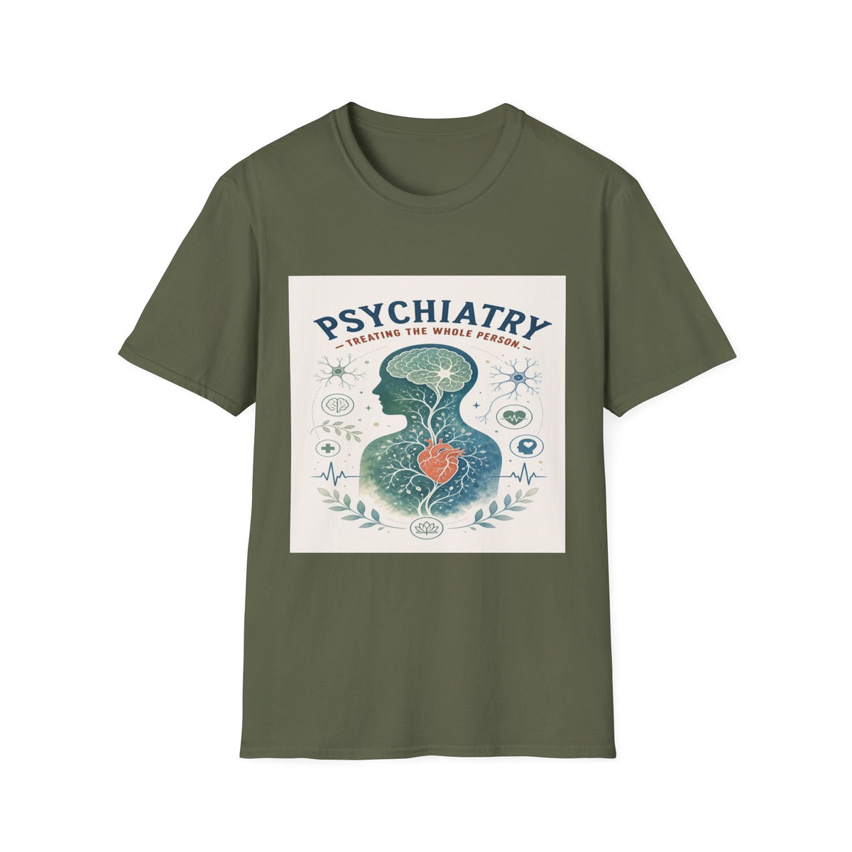 Human Silhouette With Brain And Heart Surrounded By Medical Imagery- Graphic Tees