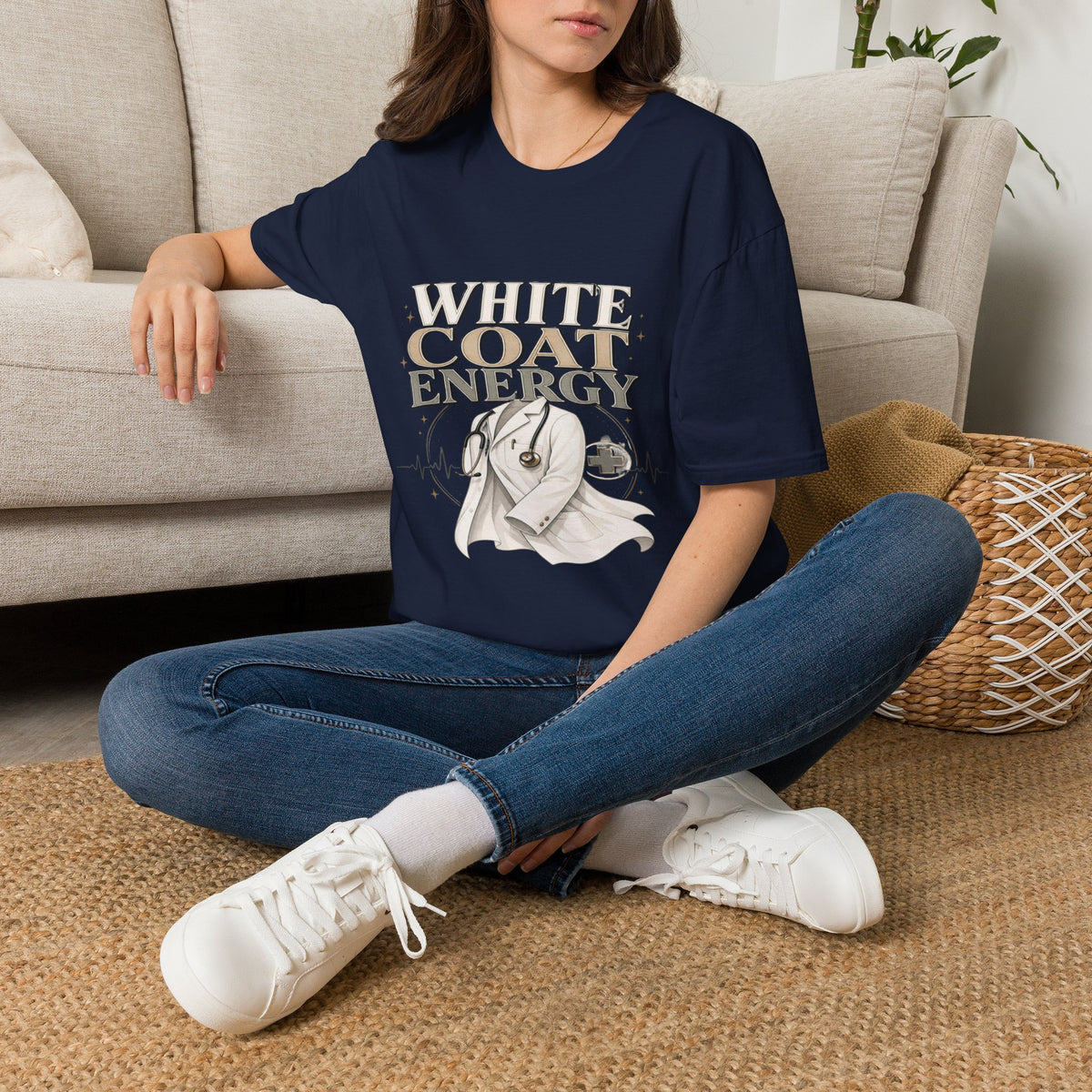 Elegant T-shirt Design Featuring White Coat Energy Typography- Graphic Tees