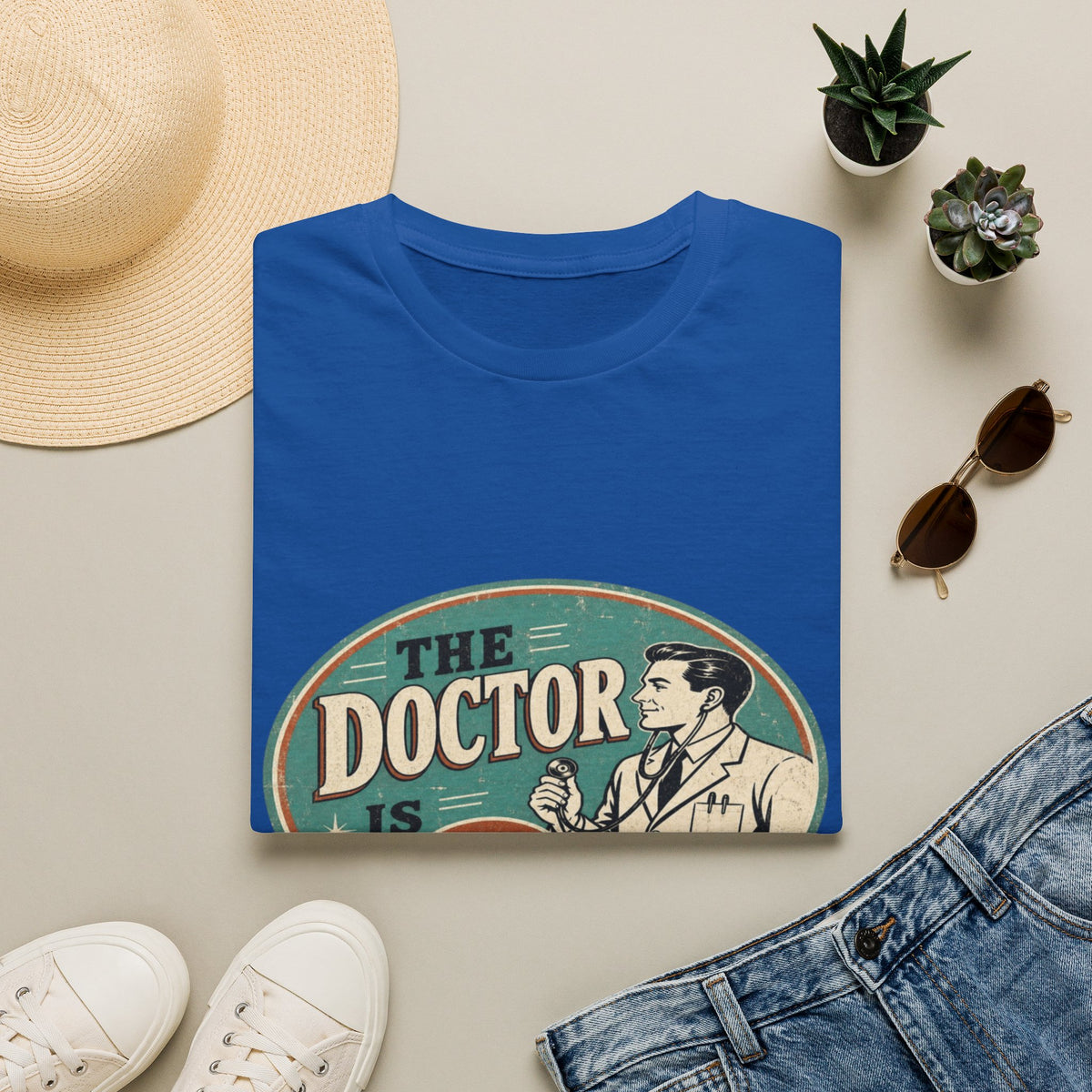 Vintage 1950s Doctor Office Graphic With Classic Badge- Graphic Tees
