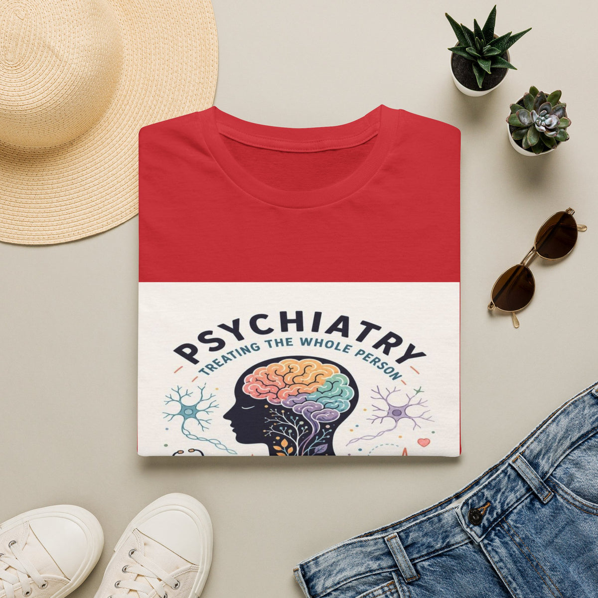 Colorful Brain And Heart In Human Silhouette With Text- Graphic Tees