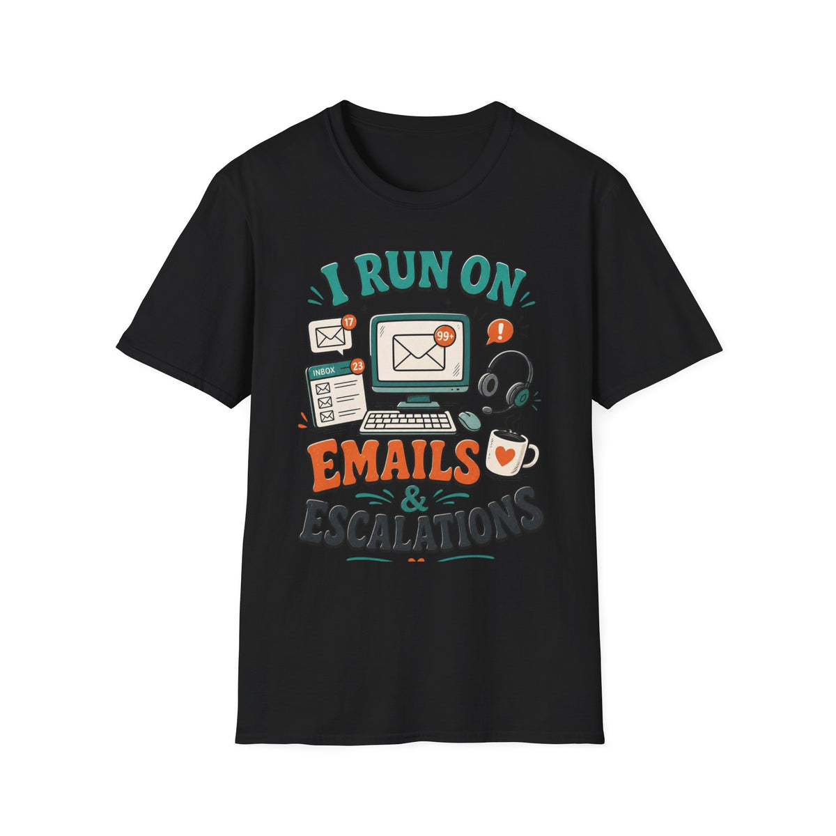 Bold T Shirt Design With Playful Email And Coffee Illustrations