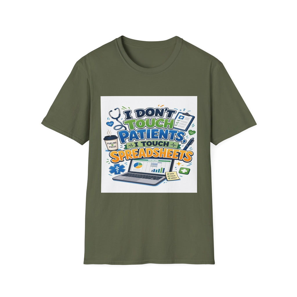 Humorous T-shirt Design Featuring Playful Healthcare And Spreadsheet Imagery- Graphic Tees