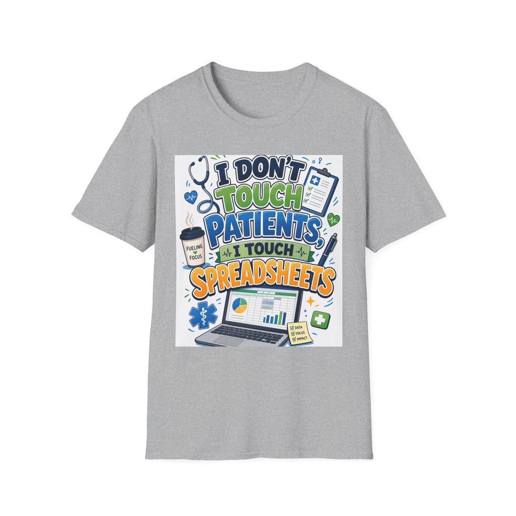 Humorous T Shirt Design Featuring Playful Healthcare And Spreadsheet Imagery