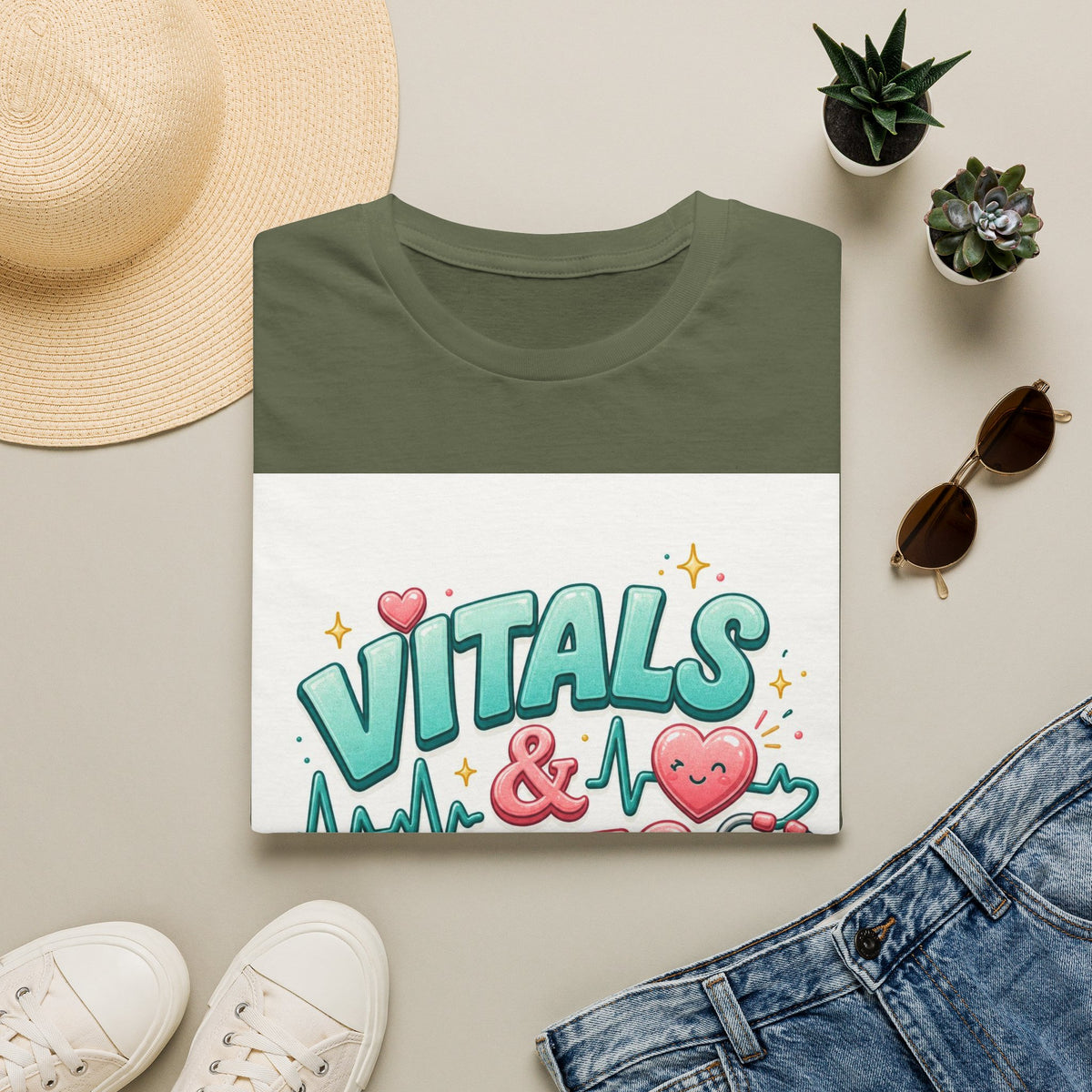 Trendy Healthcare T Shirt Design Featuring Vitals And Vibes