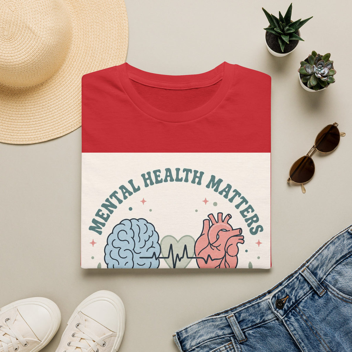 Stylized Brain And Heart Design For Mental Health Awareness
